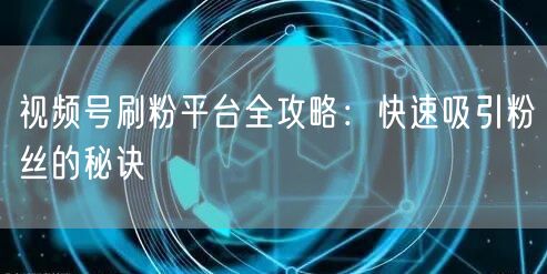 视频号刷粉平台全攻略：快速吸引粉丝的秘诀