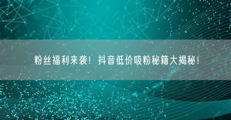 粉丝福利来袭！抖音低价吸粉秘籍大揭秘！