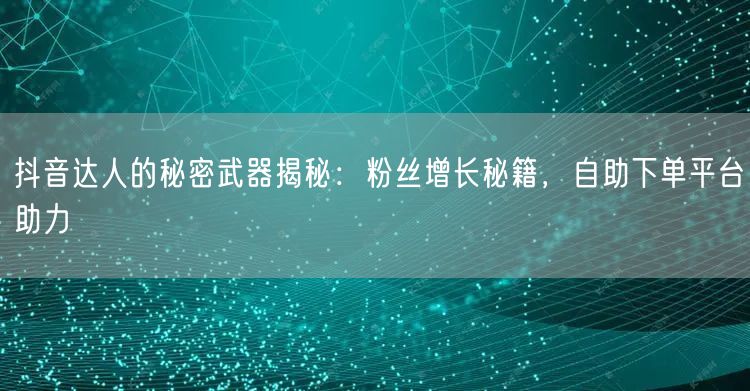 抖音达人的秘密武器揭秘：粉丝增长秘籍，自助下单平台助力