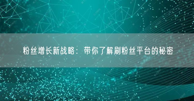 粉丝增长新战略：带你了解刷粉丝平台的秘密